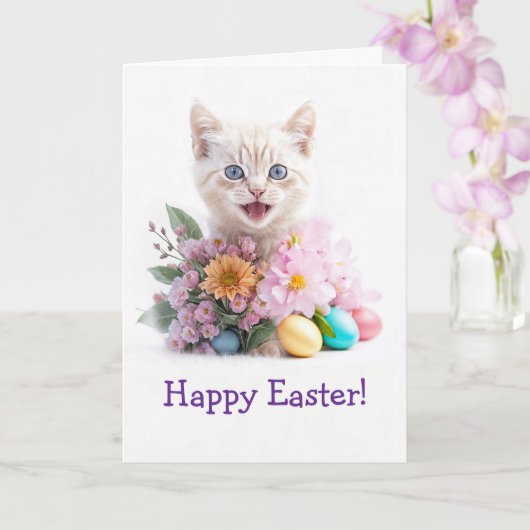 Happy Easter Cute Ginger Kitten in Flowers  カード (蘭)