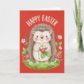 Happy Easter Cute Hedgehog Holding Strawberry  カード (正面)