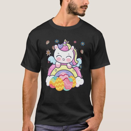 Happy Easter Cute Unicorn Wearing Bunny Ears Easte Tシャツ (正面)