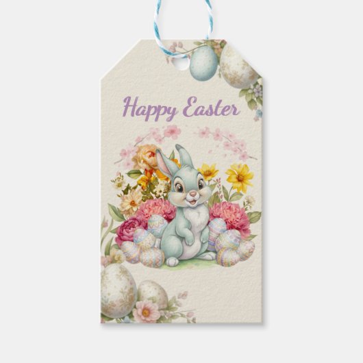 Happy Easter Cute Water Color bunny  ギフトタグ (正面)