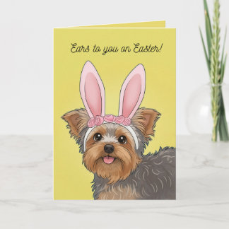 Happy Easter Cute Yorkie Dog in Bunny Ears シーズンカード