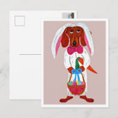 Happy Easter Dachshund Easter Bunny card インビテーションポストカード (正面/裏面)