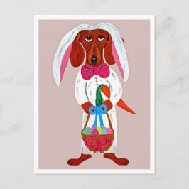 Happy Easter Dachshund Easter Bunny card インビテーションポストカード