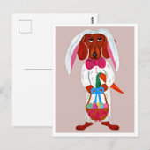 Happy Easter Dachshund Easter Bunny card ポストカード (正面/裏面)