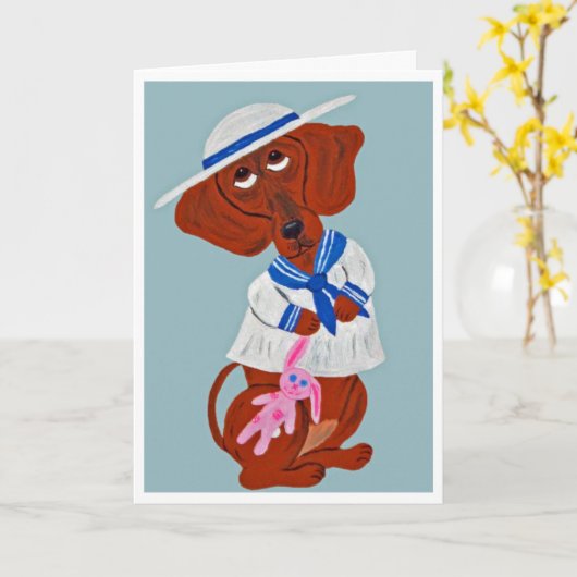 Happy Easter Dachshund Folded Greeting Card カード (黄色い花)