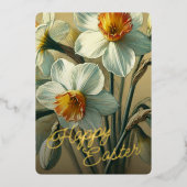 Happy Easter Daffodil Floral Gold Foil Card 箔シーズンカード (正面)