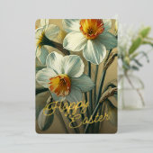 Happy Easter Daffodil Floral Gold Foil Card 箔シーズンカード (立ち正面)