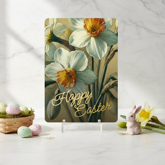 Happy Easter Daffodil Floral Gold Foil Card 箔シーズンカード