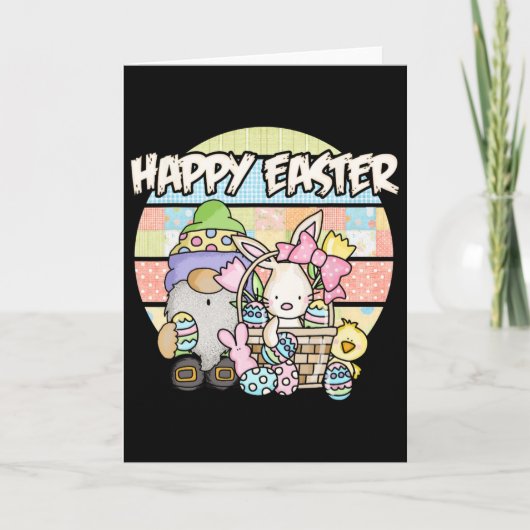 Happy Easter Day 2025 - Bunny Gnome Hug Easter Egg カード (正面)