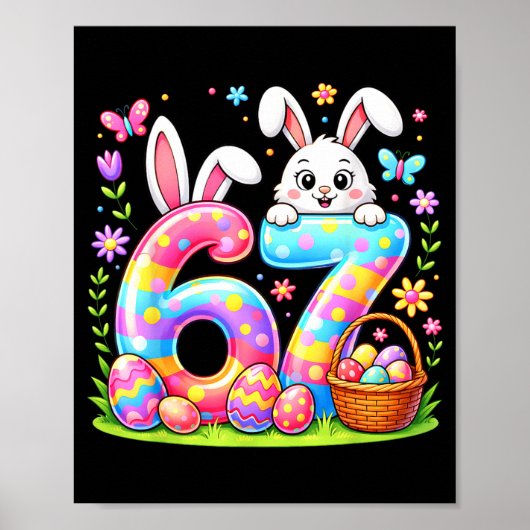 Happy easter day 67 bunny colorful eggs basket ポスター (正面)