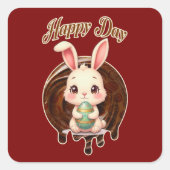 Happy Easter Day – Cute Bunny - Autocolante スクエアシール (正面)