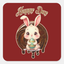 Happy Easter Day – Cute Bunny - Autocolante スクエアシール