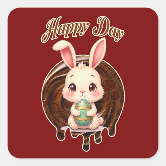 Happy Easter Day – Cute Bunny - Autocolante スクエアシール (正面)