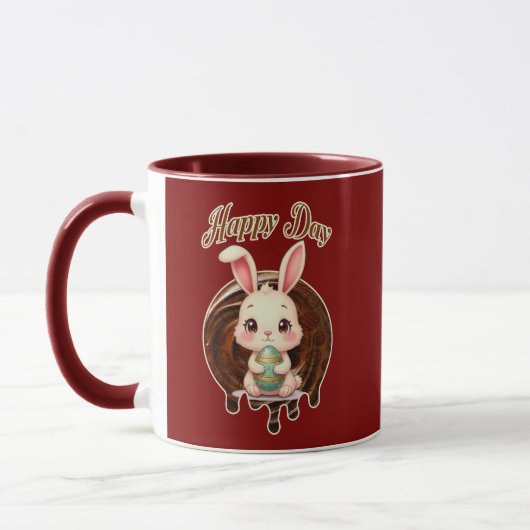 Happy Easter Day – Cute Bunny Illustration マグカップ (左)