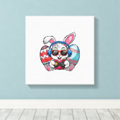 Happy Easter Day Cute Bunny Playing Video Game Kid キャンバスプリント (インサイチュ (ウッドフロア))