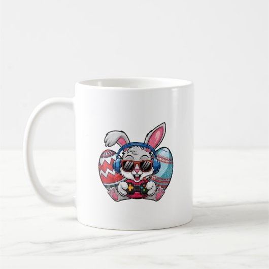 Happy Easter Day Cute Bunny Playing Video Game Kid コーヒーマグカップ (左)