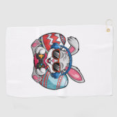 Happy Easter Day Cute Bunny Playing Video Game Kid ゴルフタオル (横)