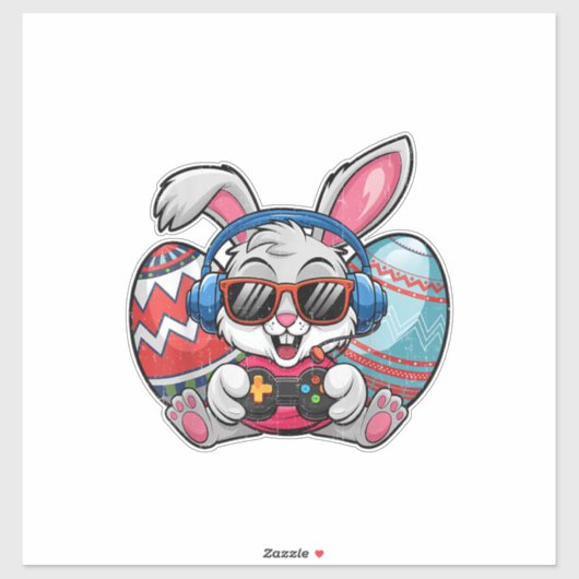 Happy Easter Day Cute Bunny Playing Video Game Kid シール (シート)