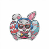 Happy Easter Day Cute Bunny Playing Video Game Kid シール (正面)