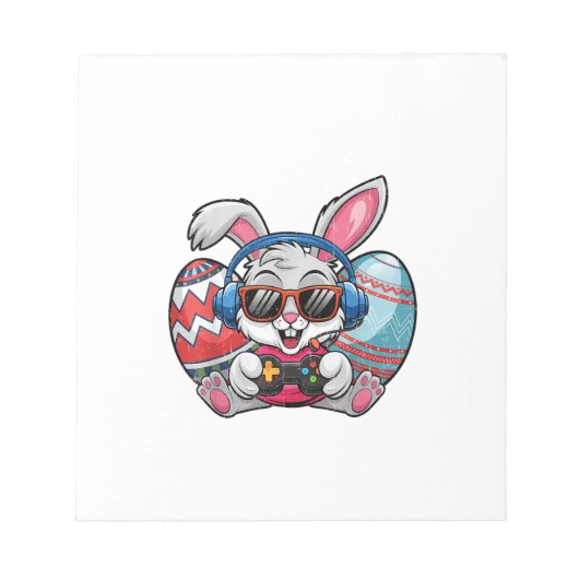 Happy Easter Day Cute Bunny Playing Video Game Kid ノートパッド (正面)