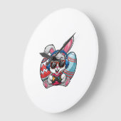Happy Easter Day Cute Bunny Playing Video Game Kid ラージ壁時計 (傾斜)