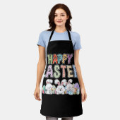 Happy Easter Day Cute Bunny With Eggs Easter エプロン (着用した状態)