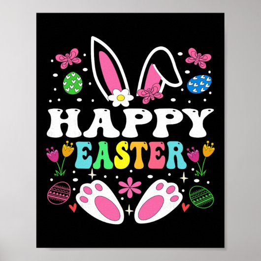 Happy Easter Day, Cute Colorful Egg Hunting Women  ポスター (正面)