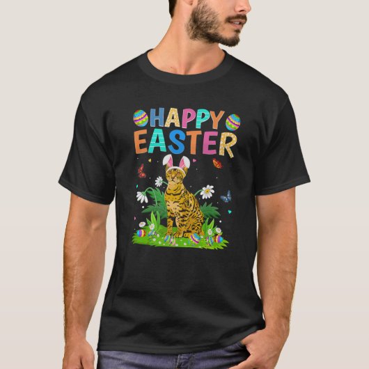Happy Easter Day Funny Bengal Cat Easter Sunday Tシャツ (正面)
