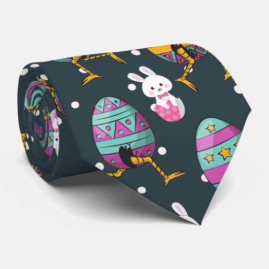 Happy Easter day- Funny Bunny Wishes Pattern       ネクタイ (ロール)