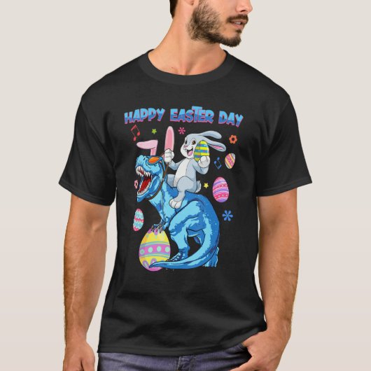 Happy Easter Day Funny Graphic Cute Bunny Riding D Tシャツ (正面)