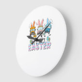Happy Easter Day Funny School Bus Driver Life Happ ラージ壁時計 (傾斜)