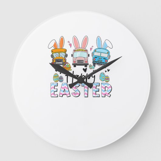 Happy Easter Day Funny School Bus Driver Life Happ ラージ壁時計 (正面)