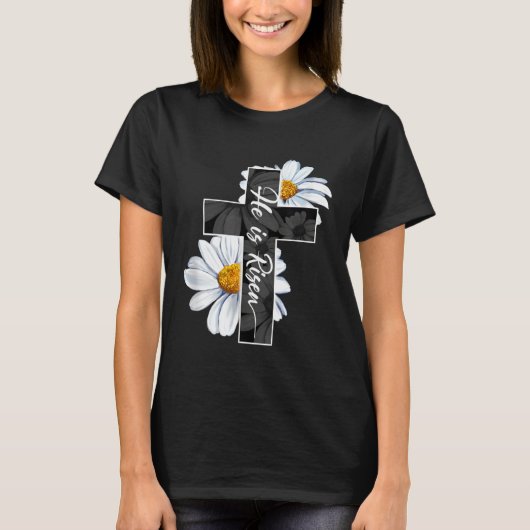 Happy Easter Day He Is Risen Jesus Christian Cross Tシャツ (正面)