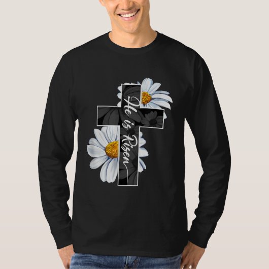 Happy Easter Day He Is Risen Jesus Christian Cross Tシャツ (正面)