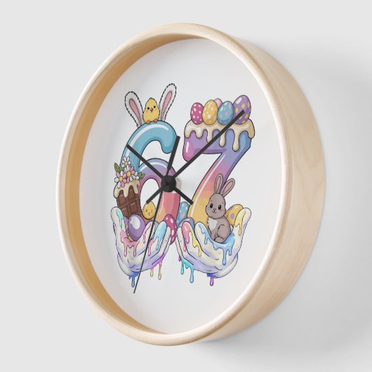 Happy Easter Day Ice Cream Eggs 壁時計 (傾斜)