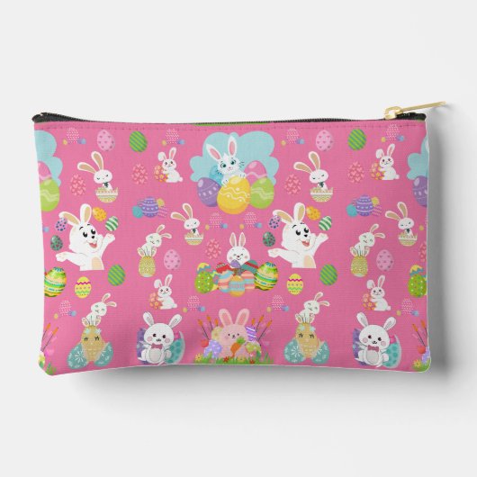 Happy Easter day- Pattern Funny Bunny And Eggs アクセサリーポーチ (裏面)