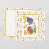 Happy Easter decorated egg, chicken and sun 案内状 (正面/裏面)