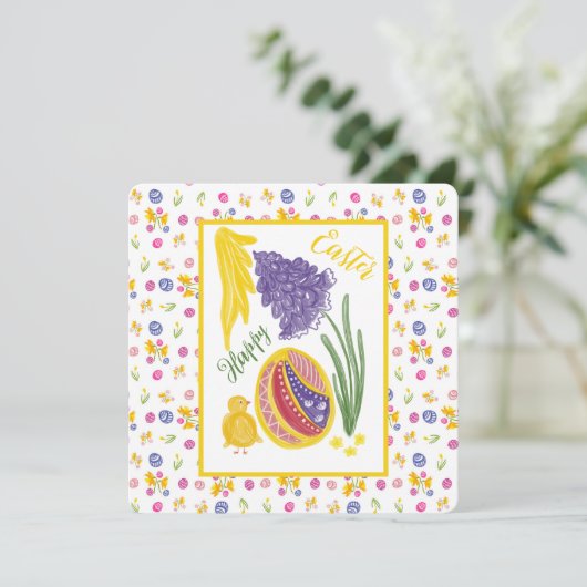 Happy Easter decorated egg, chicken and sun 案内状 (スタンド正面)