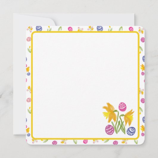 Happy Easter decorated egg, chicken and sun 案内状 (裏面)