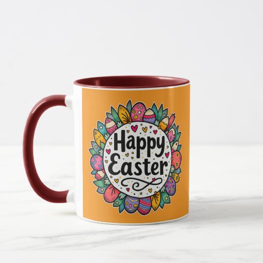 Happy Easter – Decorative Floral Frame - caneca マグカップ (左)