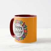 Happy Easter – Decorative Floral Frame - caneca マグカップ (正面左)