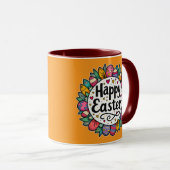Happy Easter – Decorative Floral Frame - caneca マグカップ (正面右)
