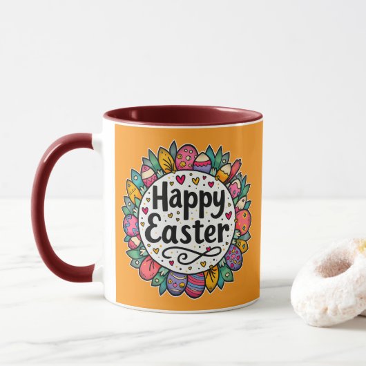 Happy Easter – Decorative Floral Frame - caneca マグカップ (ドーナツ)