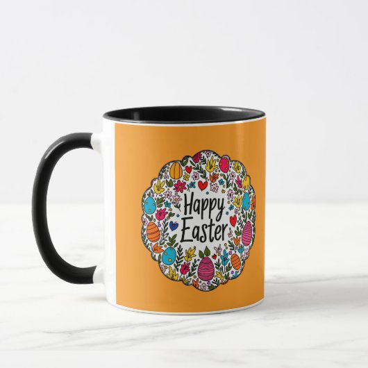 Happy Easter – Decorative Floral Wreath caneca マグカップ (左)