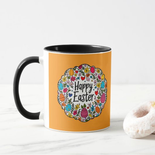 Happy Easter – Decorative Floral Wreath caneca マグカップ (ドーナツ)