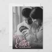 Happy Easter Decorative Pink Script Custom Photo シーズンカード (正面)