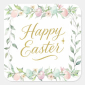 Happy Easter Digital Watercolor with Greenery スクエアシール (正面)