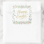 Happy Easter Digital Watercolor with Greenery  スクエアシール (バッグ)