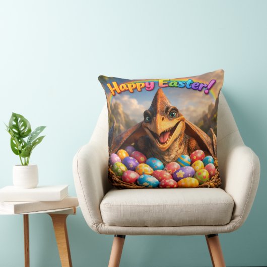 Happy Easter dinosaur Agnes throw pillow クッション (椅子)