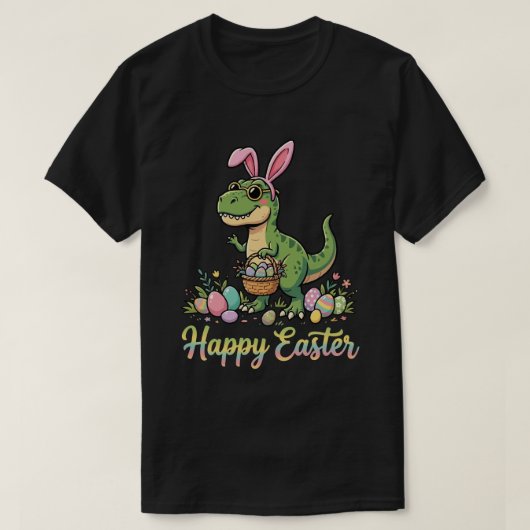 Happy Easter Dinosaur Cute Bunny Dino  Tシャツ (デザイン正面)